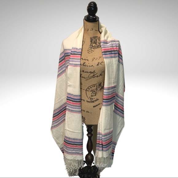 Gap Modal Multicolor Striped Scarf with Twisted Rope Fringes 84x25" - Picture 4 of 9